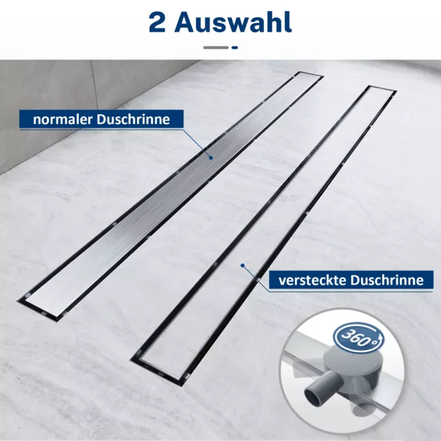 Duschrinne Duschablauf Bodenablauf Edelstahl befliesbar dusche Flach 360° Siphon