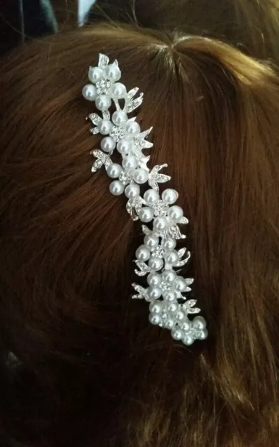 Handmade bridal silver pearl and rhinestone bridal headpiece / fascinator