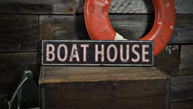 Distressed Boat House Sign - Rustic Hand Made Vintage Wooden