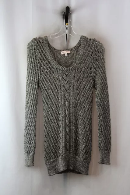 Sequin Hearts Women's Gray Shimmer Loose Knit Sweater SZ XL