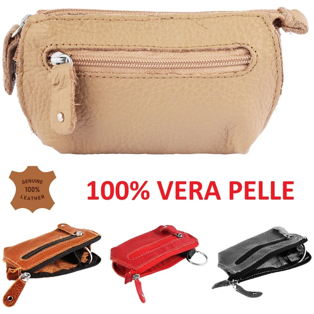 Portamonete Unisex In Pelle Con Zip - Borsello Portachiavi Compatto 10.7x7.3cm - Nero - Foto 3