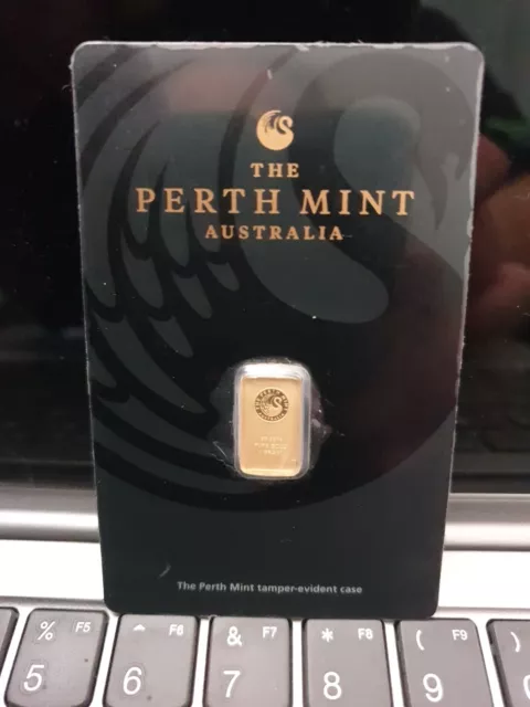 Perth Mint Kangaroo 1g .9999 Gold Minted Bullion Bar - Black Cert Card - 1 Gram