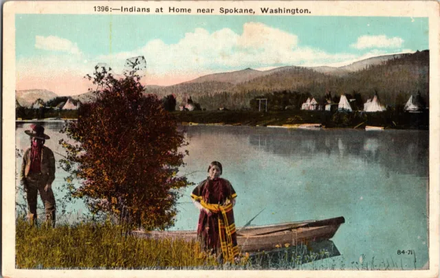 Vtg Postcard, American Indians at Home near Spokane, Washington