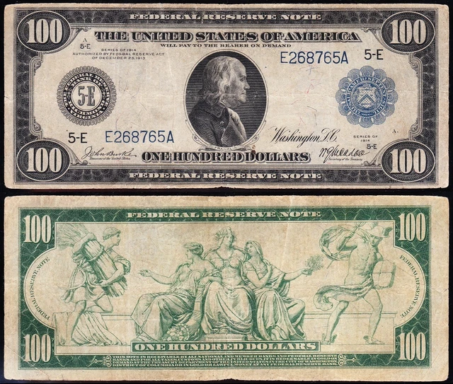 VERY NICE Attractive RARE 1914 $100 Richmond Federal Reserve Note! E268765A
