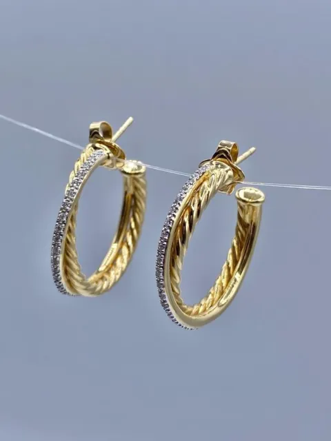 David Yurman crossover hoop earrings 18k yellow gold with diamonds