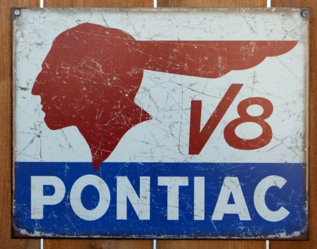 Pontiac V8 Tin Sign G6 Trans Am Prix Firebird GTO Indian Head Logo