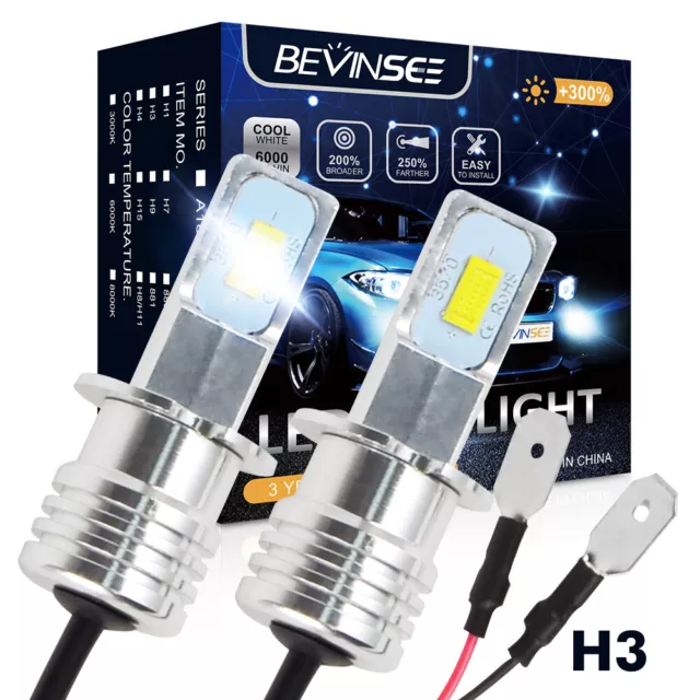 2X H3 LED Headlight Globes Fog Light Bulbs Kit Motorcycle 3000LM 100W High Power