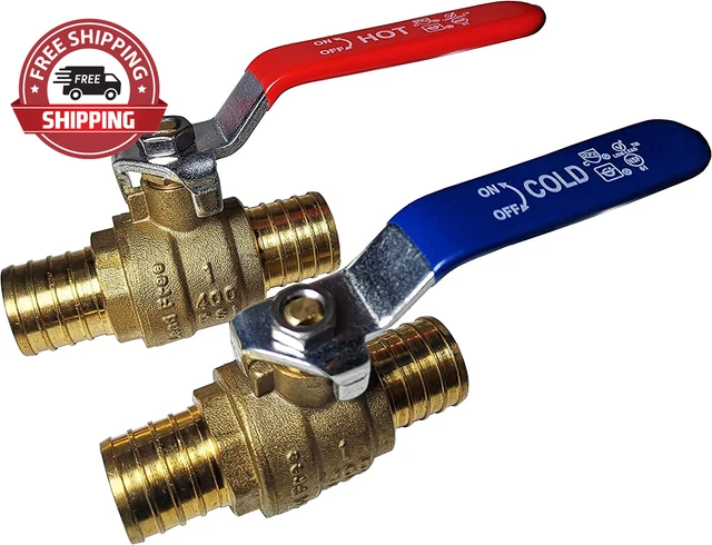 10 Pieces  1" Pex Ball Valve with Hot and Cold Handle, 5 Hot/Red, 5 Blue/Cold