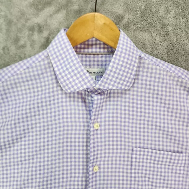 Peter Millar Shirt Mens Large Purple Gingham Long Sleeve Button Up Cutaway