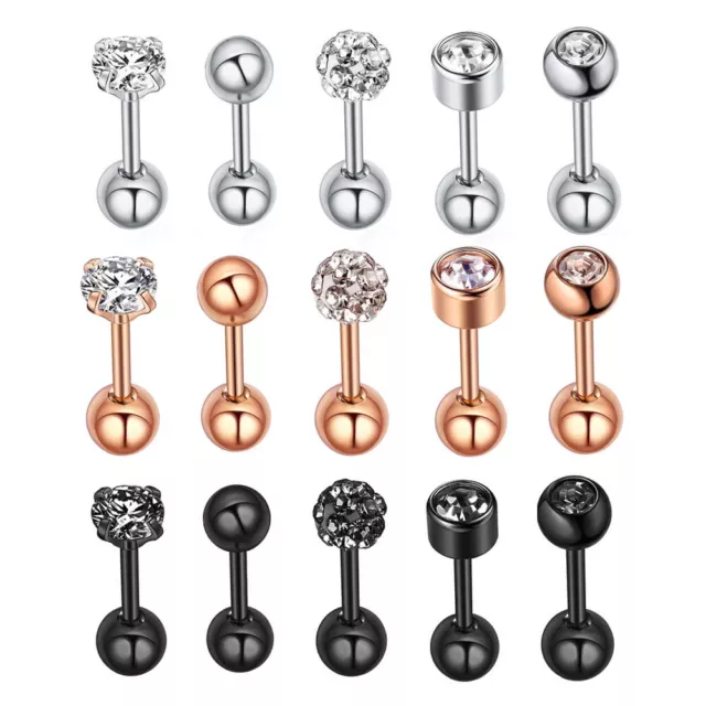 5PCS Surgical Steel Piercing Stud Bar Ring Ear Nose Lip Tragus Body Jewellery