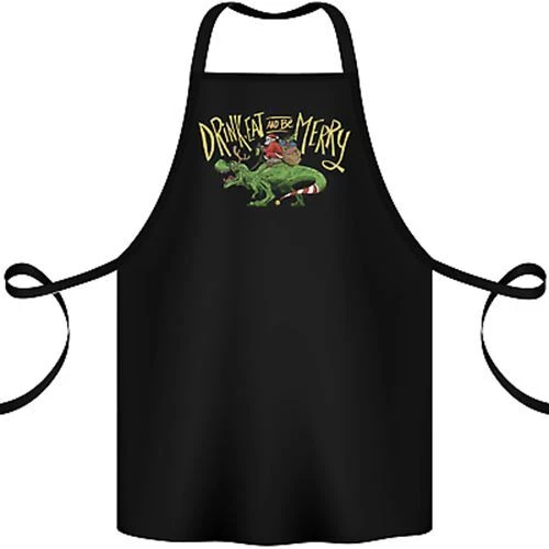 Santa T-Rex Drink Eat Merry Funny Christmas Cotton Apron 100% Organic