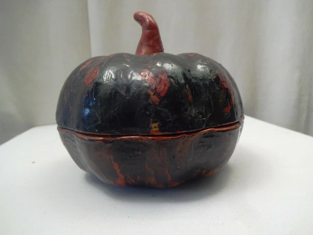 Antique Burmese Lacquerware Pumpkin Box Jewelry Box Black & Red Color Collectib" 8