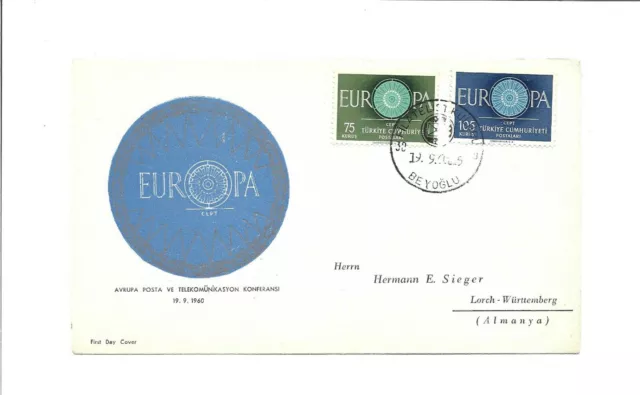 Europa Union / Türkei / Mi.-Nr. 1774-5 / 1960 auf gelaufenem Schmuck-FDC, kleine