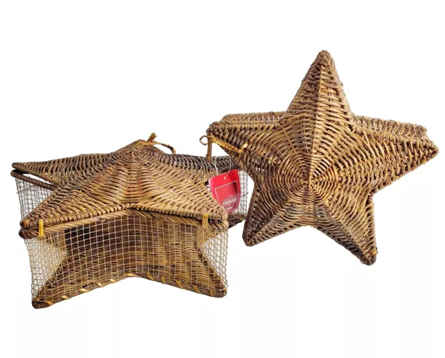 Lot Vintage Star Natural Woven Wicker Rattan Basket Storage Brown