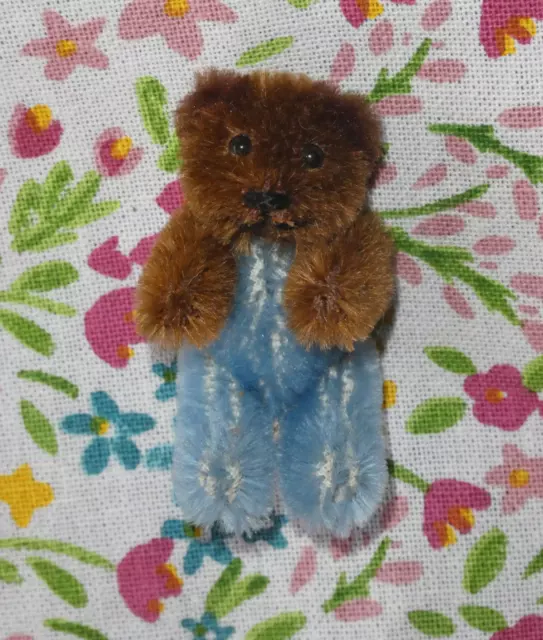 Miniature Heike Blue and Brown Schuco Mascot Teddy Bear (7 cms tall)