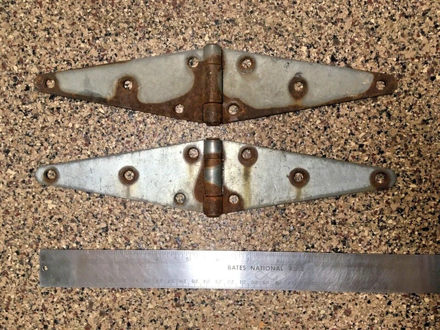 Two Vintage Large 12” Farm Barn Door Gate Galvanized Rusty Strap Hinges