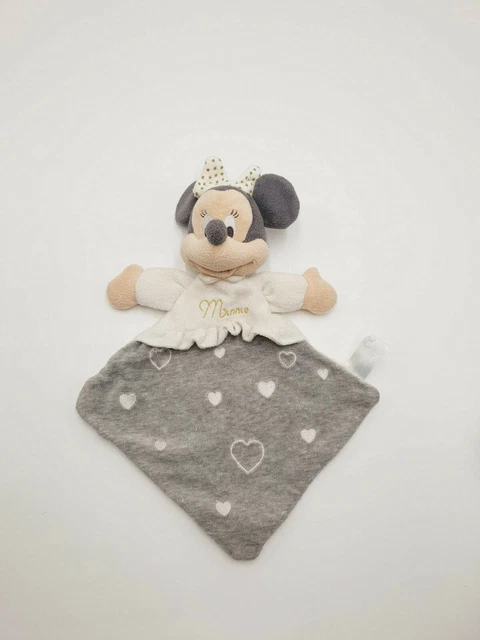 13 - Doudou Plat Minnie losange coeur gris Pois Blanc brodé doré Disney Nicotoy