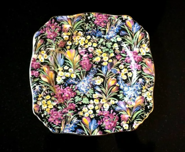 A Beautiful Royal Winton Grimwades Chintz Black Crocus Sweets Plate