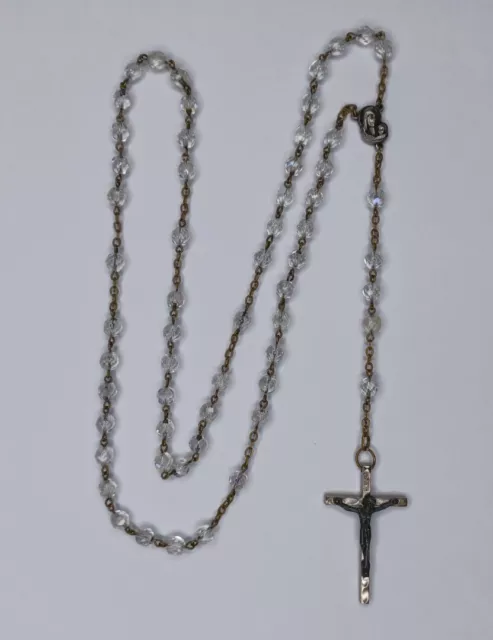 Clear Crystal Beaded Crucifix Rosary Catholic Prayer Beads