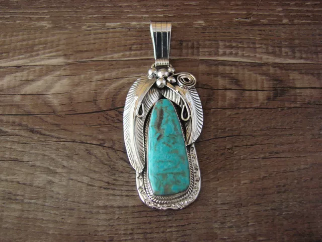 Navajo Hand Stamped Sterling Silver Turquoise Pendant by Davey Morgan