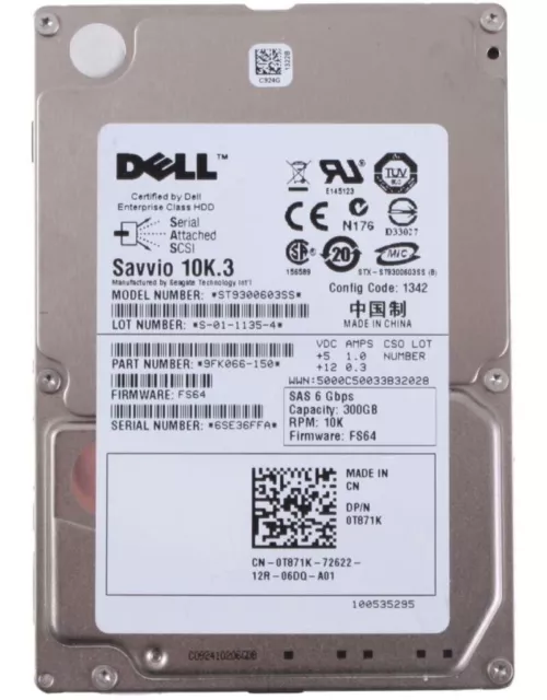 Dell Seagate Savvio 10K SAS HDD 300GB Disque Dur pour Power-Edge Serveur Storage