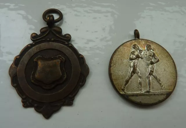 Vintage 2 BOXING Medal / Medallion / Pendant Before 1950's  - Bronze and Metal 