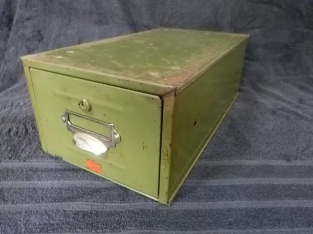 VINTAGE INDEX FILING DRAWER VETERAN SERIES GREEN METAL DESK TOP 1930/50s