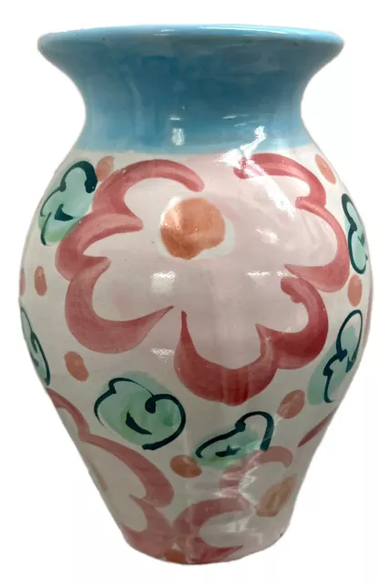Majolica Pottery Vase Vessel Whimsical Flower Steve & Laurie Turner VINTAGE