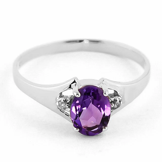 Gift For Women Solitaire Ring Size 6 10k White Gold Natural Amethyst Gemstone