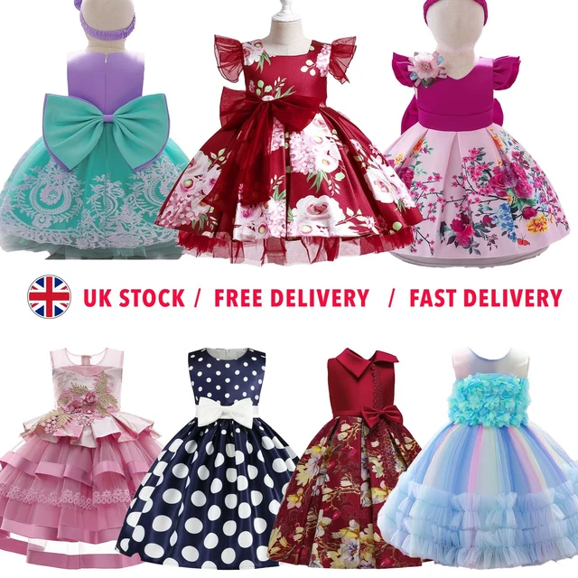 Flower Girls Bridesmaid Dress Baby Kids Party Lace Bow Wedding Dresses Princess