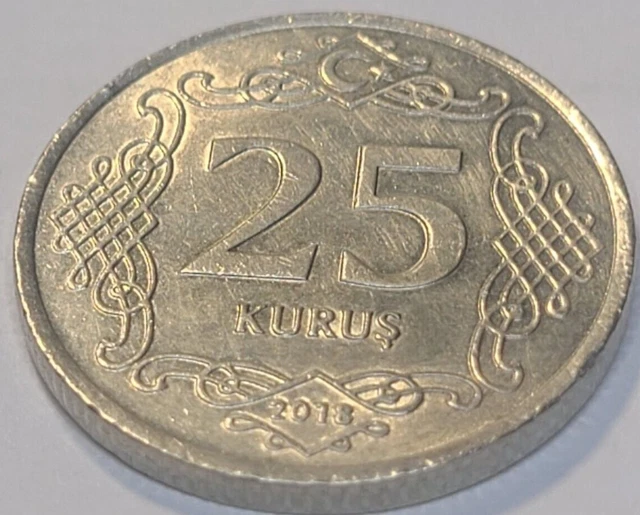 2018 Turkey 25 Kurus Coin Km#1242 Lightly Circulated Us Seller
