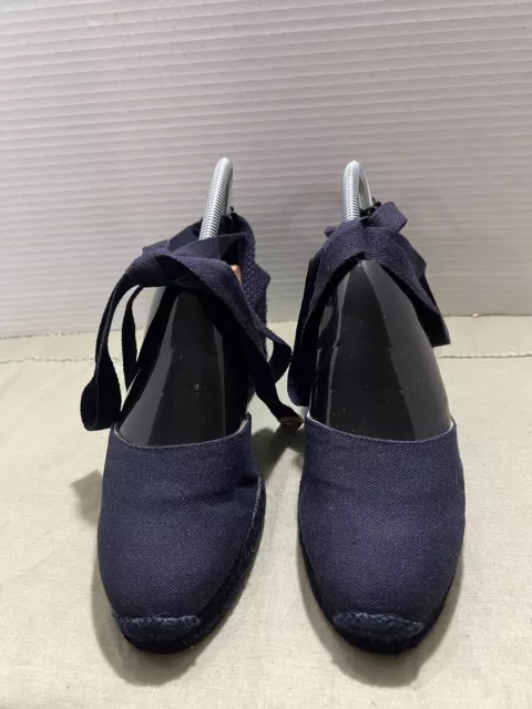 Castaner Carina Espadrilles Wedges EU 39/US 8 Navy Blue  Ankle Tie Made In Spain