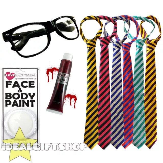 Zombie School Boy Horror Halloween Fancy Dress Set Tie Glasses Blood Face Paint