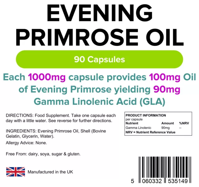 Evening Primrose Oil 1000mg - 90 Capsules - [Lindens 5149] 3