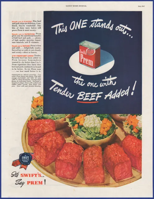 Vintage 1947 SWIFT'S PREM Canned Meat Ephemera 40's Print Ad