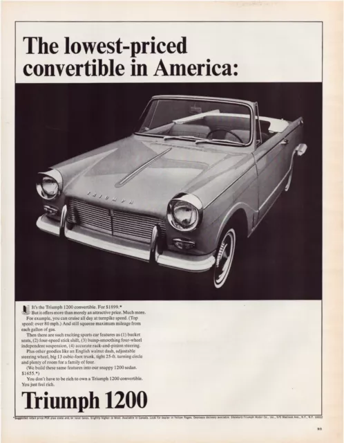 Print Ad Triumph 1200 Convertible 1966 Full Page Large Magazine 10.5"x13.5"
