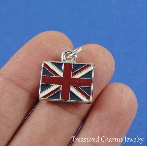 Silver and Enamel British Flag Charm - Union Jack United Kingdom Pendant NEW