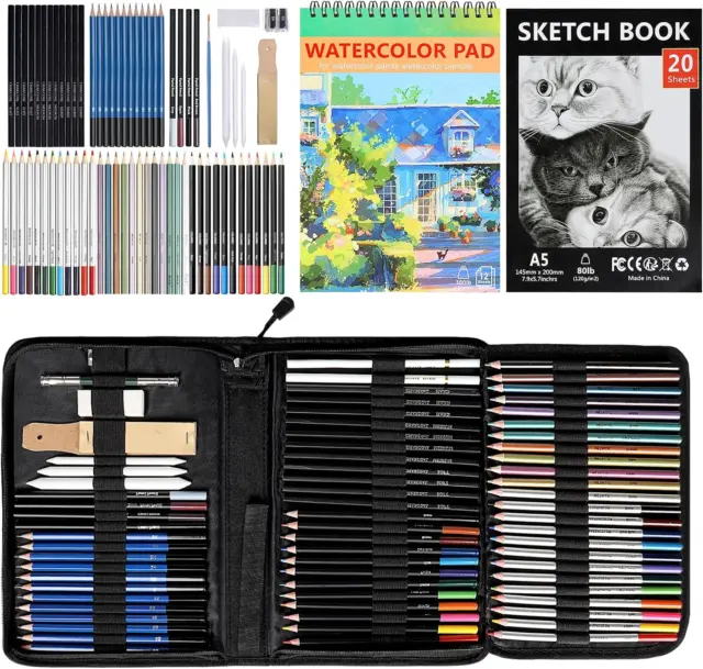 Zenacolor Kit Disegno Professionale, 74 Pezzi Set Disegno, Con Matite  Colorate