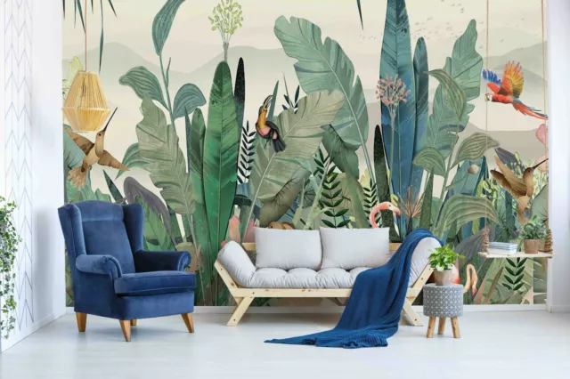 3D Tropical Jungle Plant Bird Wallpaper Wall Murals Removable Wallpaper 62