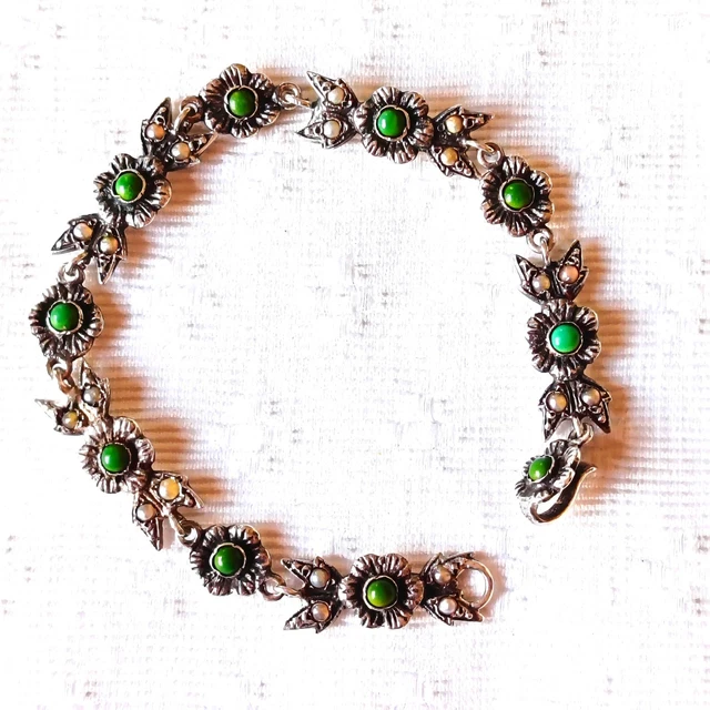 Bracelet Articulé Ancien En Argent Massif - Style Art Nouveau, Souvenir Chine/Indochine/Vietnam (à Restaurer)