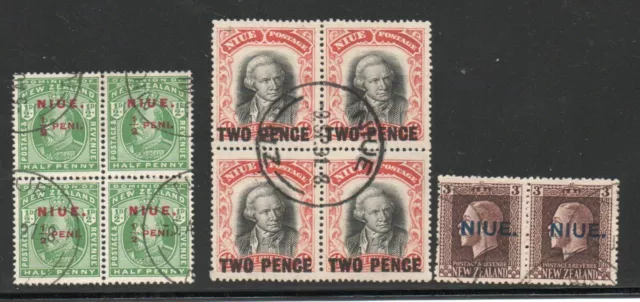New Zealand Blk Of 4 And Pair Ovp Niue + Blk Four Niue Cook Islands Stamps Used