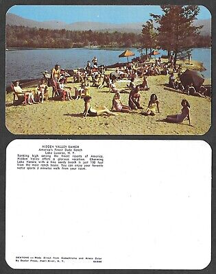 Old New York Postcard - Lake Luzerne - Hidden Valley Dude Ranch - Beach