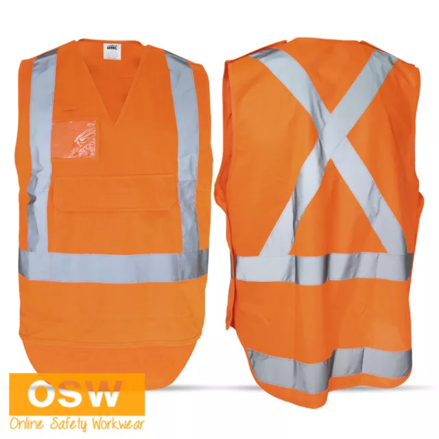 Hi Vis Orange Day/Night REFLECTIVE Rail X-Back Detachable Safety Vest ID Pocket