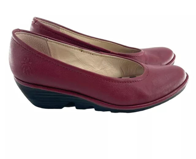 FLY LONDON WOMEN'S Slip On Wedge Red Leather Shoes Platform Size 40 US ...