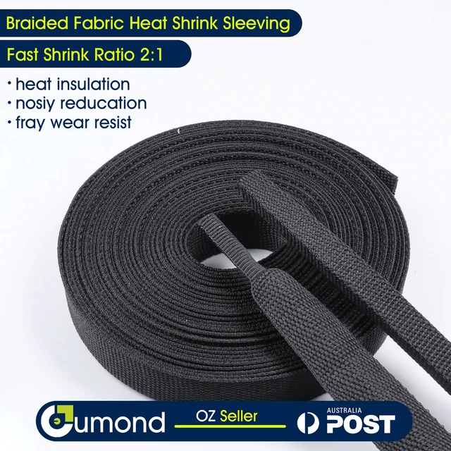 CARLINERS 2:1 Ratio Flat Heat Shrink Braided Sleeving - 20ft, 1-1/8" - For Wiring Harness Protection