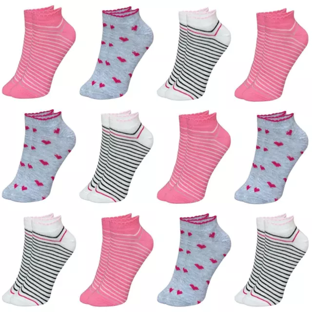 12 Paar Kinder Mädchen Socken Baumwolle Kindersocken Sneaker 21-36 Sportsocken