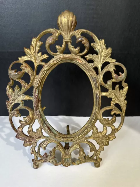 Beautiful Rustic Antique Victorian Cast Iron/Metal Gold Patina Frame