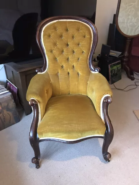 Victorian Armchair Parlour Cabriole Legs spoon Button Back Ladies Fireside