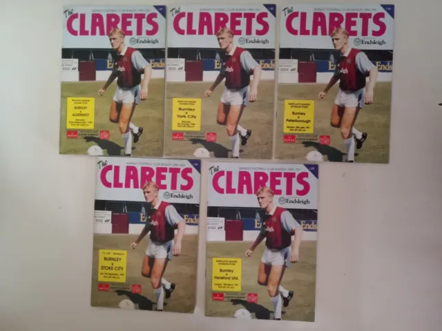 5 x Burnley Football Programmes Season 1990 / 1991