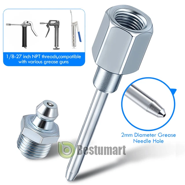 GREASE GUN INJECTOR Tip Needle Gauge Attachment Coupler Fittings Kit